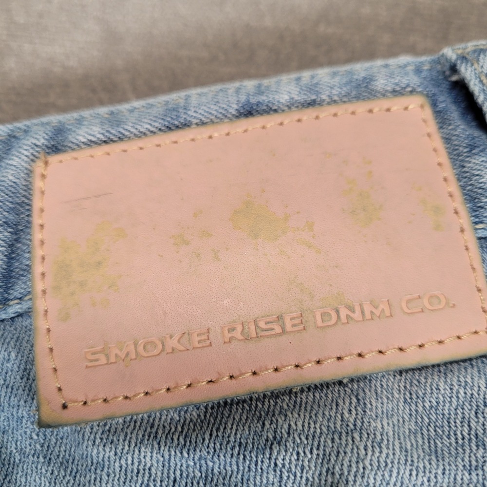 Smoke Rise Mens Distressed Paint Splatter Rhinestone Script Jeans Blue 43x33 - Picture 4 of 9